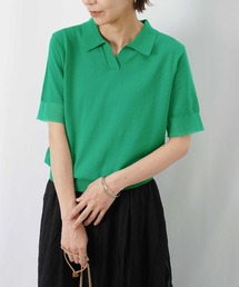 LC/LLL  袖オーガンジーニットポロシャツ