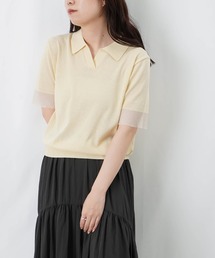 LC/LLL 袖オーガンジーニットポロシャツ