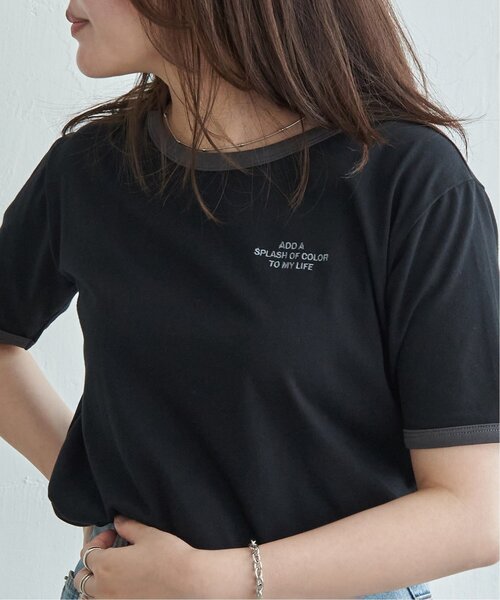 VENCEEXCHANGE(ヴァンスエクスチェンジ)の「リンガー刺繍ロゴTシャツ(Tシャツ/カットソー・レディース・オフホワイト/ブラック・FREE)」の2枚目の写真