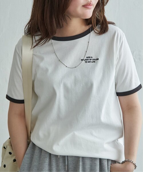 VENCEEXCHANGE(ヴァンスエクスチェンジ)の「リンガー刺繍ロゴTシャツ(Tシャツ/カットソー・レディース・オフホワイト/ブラック・FREE)」の18枚目の写真