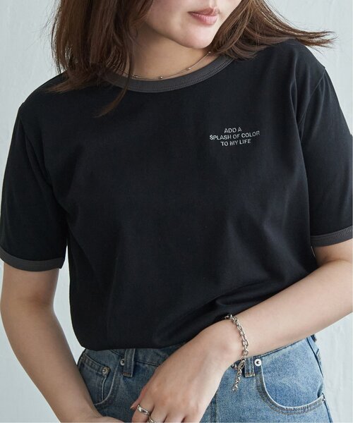 VENCEEXCHANGE(ヴァンスエクスチェンジ)の「リンガー刺繍ロゴTシャツ(Tシャツ/カットソー・レディース・オフホワイト/ブラック・FREE)」の3枚目の写真