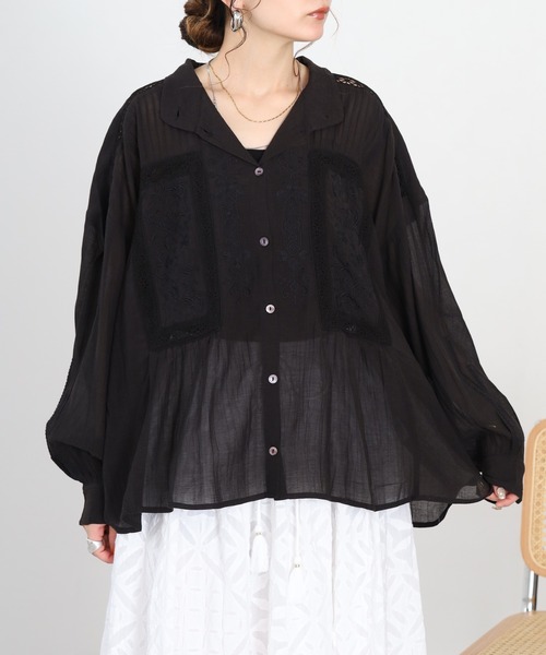 Fanaka(ファナカ)の「アンティーク刺繍前開きブラウス 長袖(シャツ/ブラウス・レディース・ブラック・FREE)」の10枚目の写真