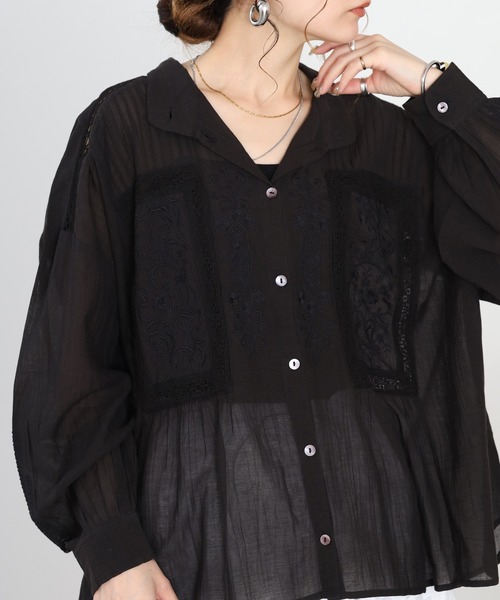 Fanaka(ファナカ)の「アンティーク刺繍前開きブラウス 長袖(シャツ/ブラウス・レディース・ブラック・FREE)」の17枚目の写真