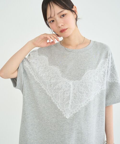 earth music&ecology（アースミュージックアンドエコロジー）の「レース切替ドルマン裏毛プルオーバー（スウェット・レディース・杢グレー/ブラック/グレー系その他2・FREE）」の14枚目の写真