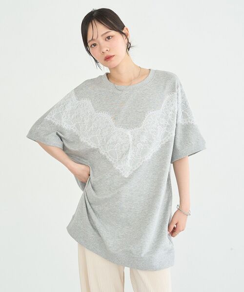 earth music&ecology（アースミュージックアンドエコロジー）の「レース切替ドルマン裏毛プルオーバー（スウェット・レディース・杢グレー/ブラック/グレー系その他2・FREE）」の16枚目の写真