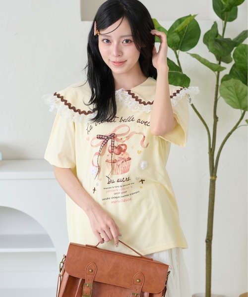 kutir(クティール)の「レースカラーリボンTシャツ(Tシャツ/カットソー・レディース・オフホワイト/オートミール/アイボリー・FREE)」の2枚目の写真