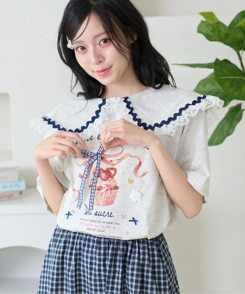 kutir(クティール)の「レースカラーリボンTシャツ(Tシャツ/カットソー・レディース・オフホワイト/オートミール/アイボリー・FREE)」の3枚目の写真