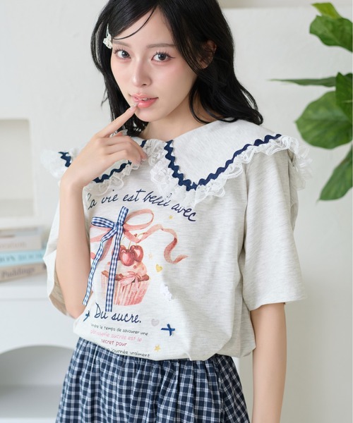 kutir(クティール)の「レースカラーリボンTシャツ(Tシャツ/カットソー・レディース・オフホワイト/オートミール/アイボリー・FREE)」の10枚目の写真