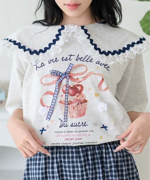 kutir(クティール)の「レースカラーリボンTシャツ(Tシャツ/カットソー・レディース・オフホワイト/オートミール/アイボリー・FREE)」の11枚目の写真