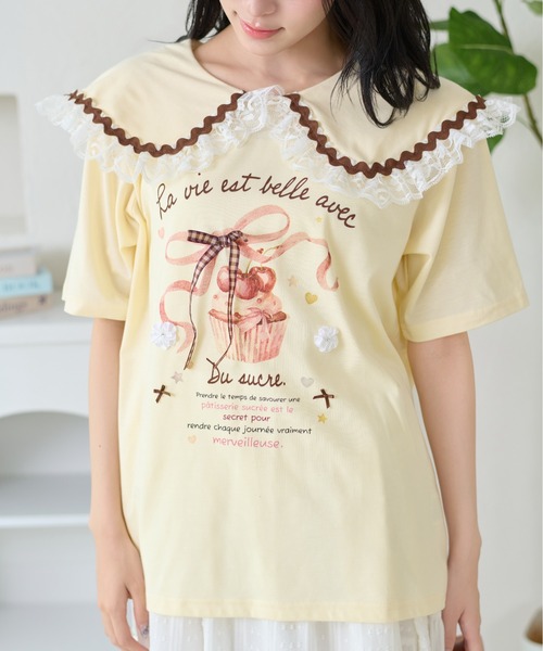 kutir(クティール)の「レースカラーリボンTシャツ(Tシャツ/カットソー・レディース・オフホワイト/オートミール/アイボリー・FREE)」の5枚目の写真