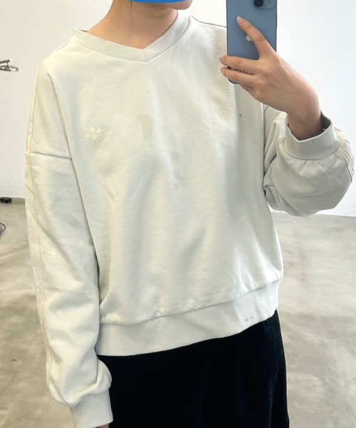 ユニセックス V‑neck Print Rowing Sweet / шёлковый V‑нейк с принтом, большой размер