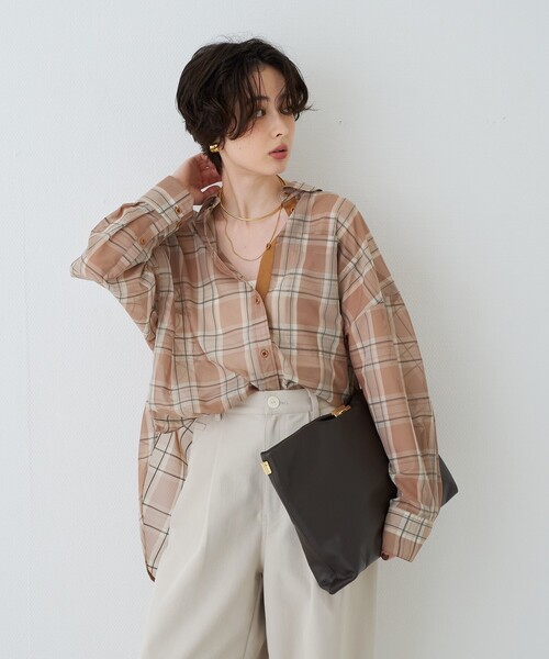 Rouge vif(ルージュヴィフ)の「P/R強撚シアーチェック2WAYシャツ/カシュクールシャツ(シャツ/ブラウス・レディース・グリーン/ベージュ・フリー)」の5枚目の写真