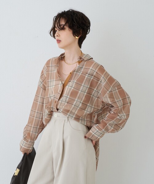 Rouge vif(ルージュヴィフ)の「P/R強撚シアーチェック2WAYシャツ/カシュクールシャツ(シャツ/ブラウス・レディース・グリーン/ベージュ・フリー)」の6枚目の写真