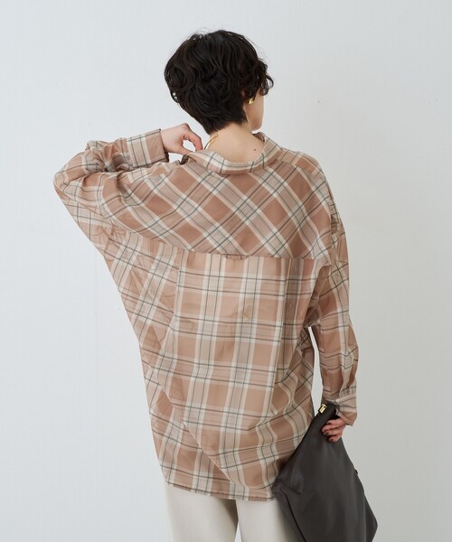 Rouge vif(ルージュヴィフ)の「P/R強撚シアーチェック2WAYシャツ/カシュクールシャツ(シャツ/ブラウス・レディース・グリーン/ベージュ・フリー)」の7枚目の写真