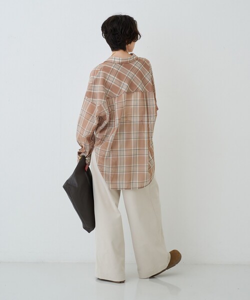 Rouge vif(ルージュヴィフ)の「P/R強撚シアーチェック2WAYシャツ/カシュクールシャツ(シャツ/ブラウス・レディース・グリーン/ベージュ・フリー)」の15枚目の写真