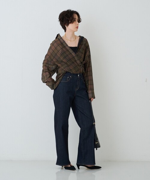 Rouge vif(ルージュヴィフ)の「P/R強撚シアーチェック2WAYシャツ/カシュクールシャツ(シャツ/ブラウス・レディース・グリーン/ベージュ・フリー)」の21枚目の写真
