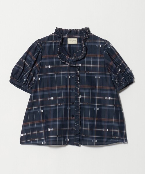 UNITED ARROWS(ユナイテッドアローズ)の「チェック リボン カットジャガード ブラウス(シャツ/ブラウス・レディース・ネイビー/ダークグレー・FREE)」の2枚目の写真