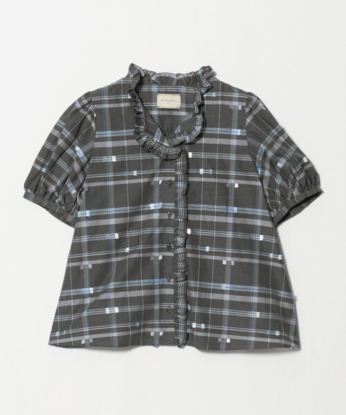 UNITED ARROWS(ユナイテッドアローズ)の「チェック リボン カットジャガード ブラウス(シャツ/ブラウス・レディース・ネイビー/ダークグレー・FREE)」の1枚目の写真