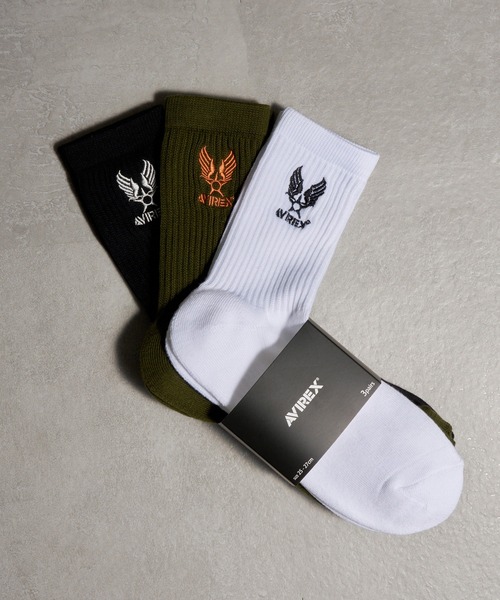 AVIREX】AX AIR FORCE EMBROIDERY 3P SOCKS クルーソックス 3Pセット