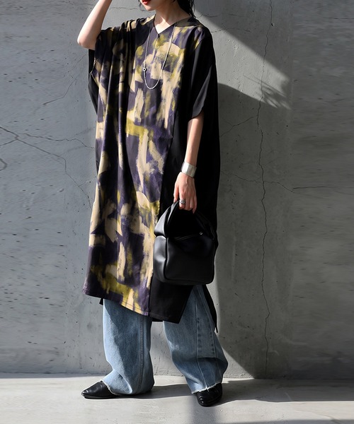 antiqua(アンティカ)の「アート柄 切替 コクーン ワンピース(ワンピース・レディース・ブラック・ONESIZE)」の5枚目の写真