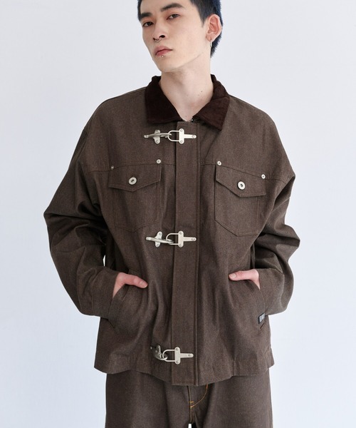 VISION STREET WEAR(ヴィジョンストリートウェア)の「Rigid denim fireman jacket / リジッドデニムファイヤーマンジャケット(デニムジャケット・メンズ・ネイビー/ブラック/ブラウン・X-LARGE/MEDIUM/LARGE)」の1枚目の写真