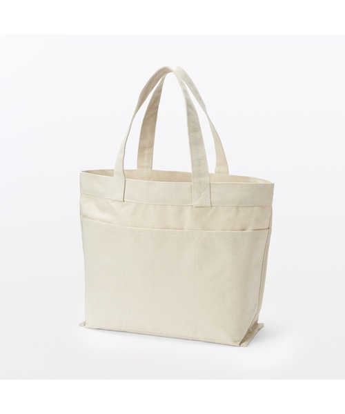無印良品（ムジルシリョウヒン）の「帆布　横型　トートバッグ（トートバッグ・レディース・ネイビー/キナリ/ブラウン系・FREE）」の2枚目の写真