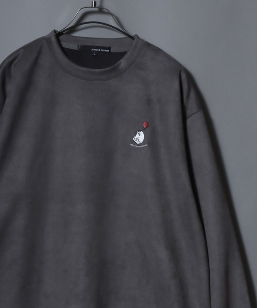 ANPAS(アンパス)の「Cut Suede Sweatshirt with Ghost & Cat Embroidery / カットスエード おばけ&ねこ ワンポイント胸刺繍トレーナー レディース メンズ ユニセックス スウェット 猫 ネコ オバケ(スウェット・メンズ・グレー系1/グレー系2/アイボリー系1/アイボリー系2/サックスブルー系1/サックスブルー系2・M/L)」の2枚目の写真