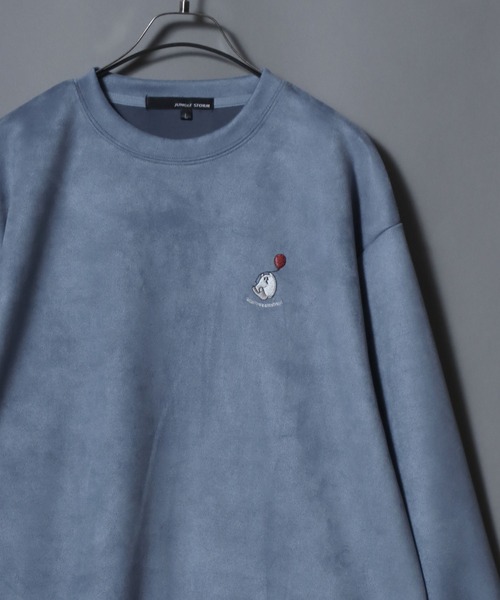 ANPAS(アンパス)の「Cut Suede Sweatshirt with Ghost & Cat Embroidery / カットスエード おばけ&ねこ ワンポイント胸刺繍トレーナー レディース メンズ ユニセックス スウェット 猫 ネコ オバケ(スウェット・メンズ・グレー系1/グレー系2/アイボリー系1/アイボリー系2/サックスブルー系1/サックスブルー系2・M/L)」の5枚目の写真