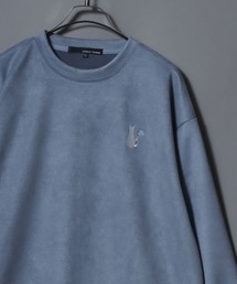 ANPAS（アンパス）の「Cut Suede Sweatshirt with Ghost & Cat Embroidery / カットスエード おばけ&ねこ ワンポイント胸刺繍トレーナー レディース メンズ ユニセックス スウェット 猫 ネコ オバケ（スウェット）」