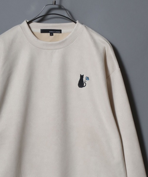 ANPAS（アンパス）の「Cut Suede Sweatshirt with Ghost & Cat Embroidery / カットスエード おばけ&ねこ ワンポイント胸刺繍トレーナー レディース メンズ ユニセックス スウェット 猫 ネコ オバケ（スウェット・メンズ・グレー系1/グレー系2/アイボリー系1/アイボリー系2/サックスブルー系1/サックスブルー系2・M/L）」の11枚目の写真