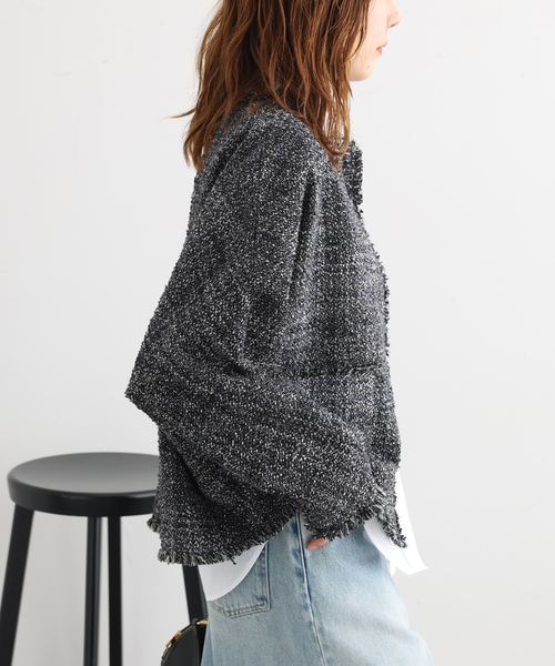 journal standard L'essage(ジャーナルスタンダードレサージュ)の「【一部店舗&WEB限定】GIOLICAツイードドルマンジャケット(ノーカラージャケット・レディース・ベージュ/ブラック系その他・FREE)」の6枚目の写真