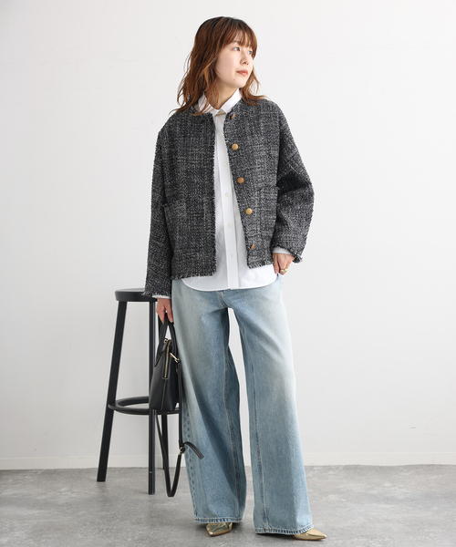 journal standard L'essage(ジャーナルスタンダードレサージュ)の「【一部店舗&WEB限定】GIOLICAツイードドルマンジャケット(ノーカラージャケット・レディース・ベージュ/ブラック系その他・FREE)」の8枚目の写真