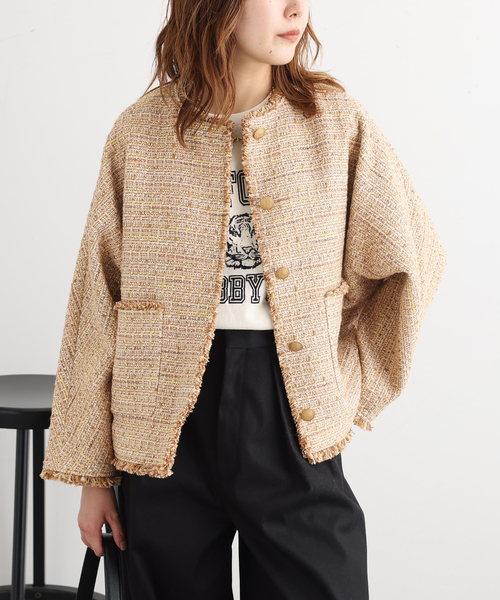 journal standard L'essage(ジャーナルスタンダードレサージュ)の「【一部店舗&WEB限定】GIOLICAツイードドルマンジャケット(ノーカラージャケット・レディース・ベージュ/ブラック系その他・FREE)」の16枚目の写真