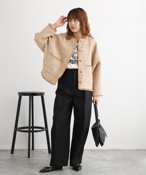 journal standard L'essage(ジャーナルスタンダードレサージュ)の「【一部店舗&WEB限定】GIOLICAツイードドルマンジャケット(ノーカラージャケット・レディース・ベージュ/ブラック系その他・FREE)」の19枚目の写真