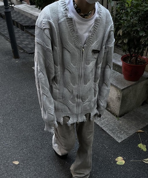 Ressaca(レサーカ)の「ダメージ加工ジップニットカーディガン(カーディガン/ボレロ・メンズ・グレー/ブラック・M/L)」の6枚目の写真