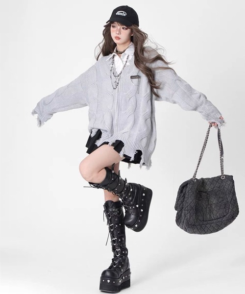 Ressaca(レサーカ)の「ダメージ加工ジップニットカーディガン(カーディガン/ボレロ・メンズ・グレー/ブラック・M/L)」の17枚目の写真
