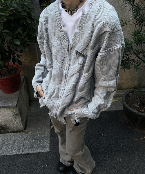 Ressaca(レサーカ)の「ダメージ加工ジップニットカーディガン(カーディガン/ボレロ・メンズ・グレー/ブラック・M/L)」の18枚目の写真