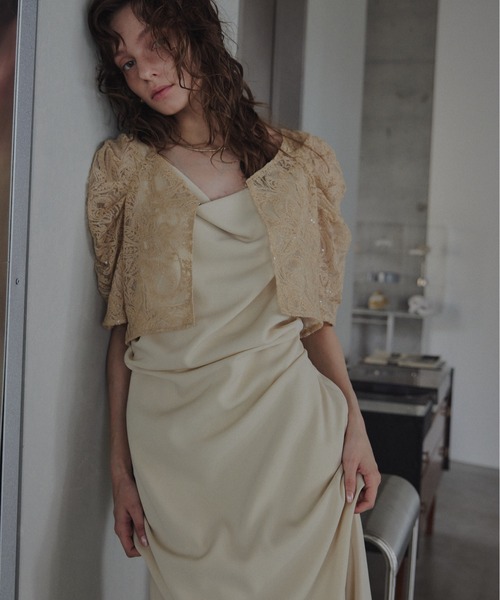 LE'RURE(リルアー)の「Lace bolero set drepe dress(ドレス・レディース・イエロー系その他/チャコール/グリーン系その他・SMALL/MEDIUM/TALL)」の11枚目の写真
