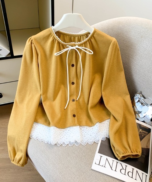 AMAJI(アマジ)の「レース切替 クルーネック ブラウス(シャツ/ブラウス・レディース・ライトブルー/ブラック/イエロー・SMALL/MEDIUM/LARGE/X-LARGE)」の3枚目の写真