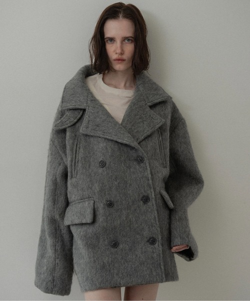 lawgy(ラウジー)の「2way collar contrast cuff double coat / 2wayカラーコントラストカフダブルコート(ステンカラーコート・レディース・ブルー系/オートミール/ミックスグレー・FREE)」の2枚目の写真