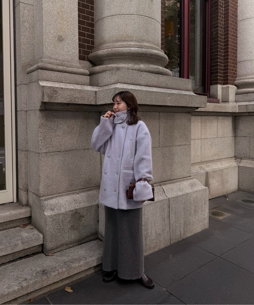 lawgy(ラウジー)の「2way collar contrast cuff double coat / 2wayカラーコントラストカフダブルコート(ステンカラーコート・レディース・ブルー系/オートミール/ミックスグレー・FREE)」の10枚目の写真