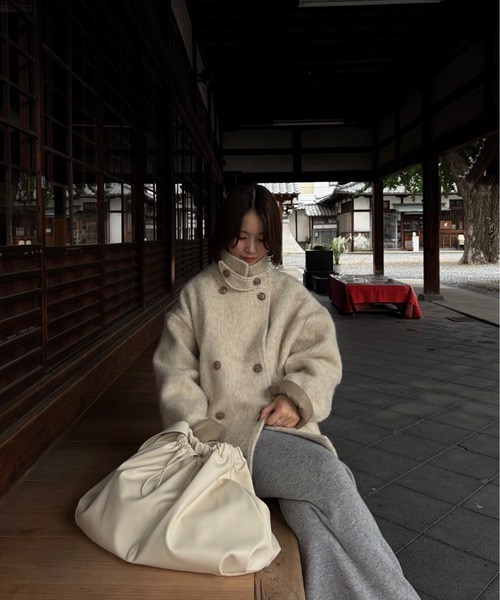 lawgy(ラウジー)の「2way collar contrast cuff double coat / 2wayカラーコントラストカフダブルコート(ステンカラーコート・レディース・ブルー系/オートミール/ミックスグレー・FREE)」の19枚目の写真