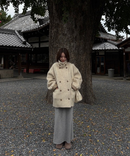 lawgy(ラウジー)の「2way collar contrast cuff double coat / 2wayカラーコントラストカフダブルコート(ステンカラーコート・レディース・ブルー系/オートミール/ミックスグレー・FREE)」の20枚目の写真