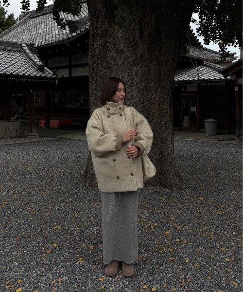 lawgy(ラウジー)の「2way collar contrast cuff double coat / 2wayカラーコントラストカフダブルコート(ステンカラーコート・レディース・ブルー系/オートミール/ミックスグレー・FREE)」の21枚目の写真