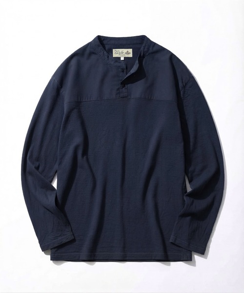 COLOR-BLOCK HENLEY NECK LONG-SLEEVE TEE：切替ヘンリーネック ロング