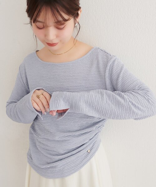 natural couture（ナチュラルクチュール）の「アシメドレーププルオーバー（Tシャツ/カットソー・レディース・ピンク/サックスブルー/ボルドー/ブラウン/アイボリー/ブラック・FREE）」の4枚目の写真