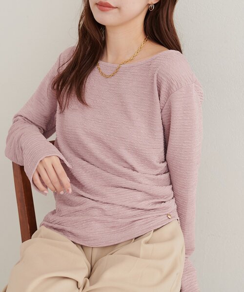 natural couture（ナチュラルクチュール）の「アシメドレーププルオーバー（Tシャツ/カットソー・レディース・ピンク/サックスブルー/ボルドー/ブラウン/アイボリー/ブラック・FREE）」の5枚目の写真