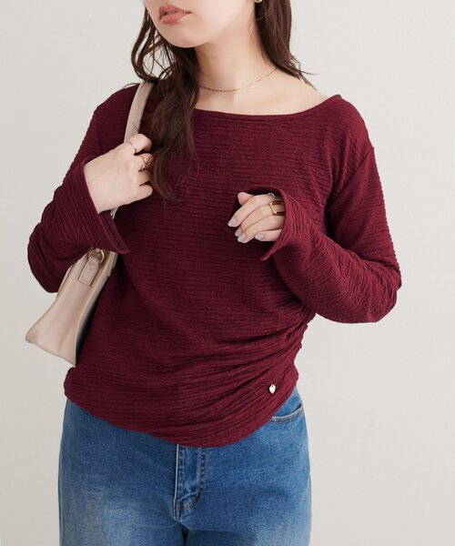 natural couture（ナチュラルクチュール）の「アシメドレーププルオーバー（Tシャツ/カットソー・レディース・ピンク/サックスブルー/ボルドー/ブラウン/アイボリー/ブラック・FREE）」の6枚目の写真