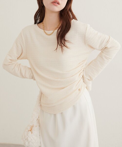 natural couture（ナチュラルクチュール）の「アシメドレーププルオーバー（Tシャツ/カットソー・レディース・ピンク/サックスブルー/ボルドー/ブラウン/アイボリー/ブラック・FREE）」の8枚目の写真
