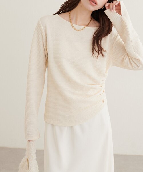 natural couture（ナチュラルクチュール）の「アシメドレーププルオーバー（Tシャツ/カットソー・レディース・ピンク/サックスブルー/ボルドー/ブラウン/アイボリー/ブラック・FREE）」の9枚目の写真
